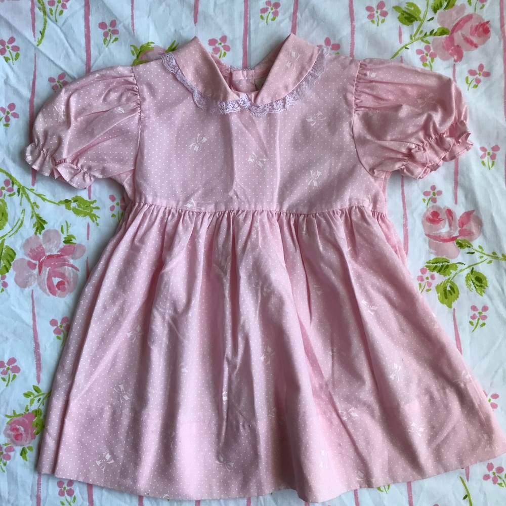 Baby Togs Pink Dress with Puff SleevesVintage Baby Dress Pink with Polka Dots